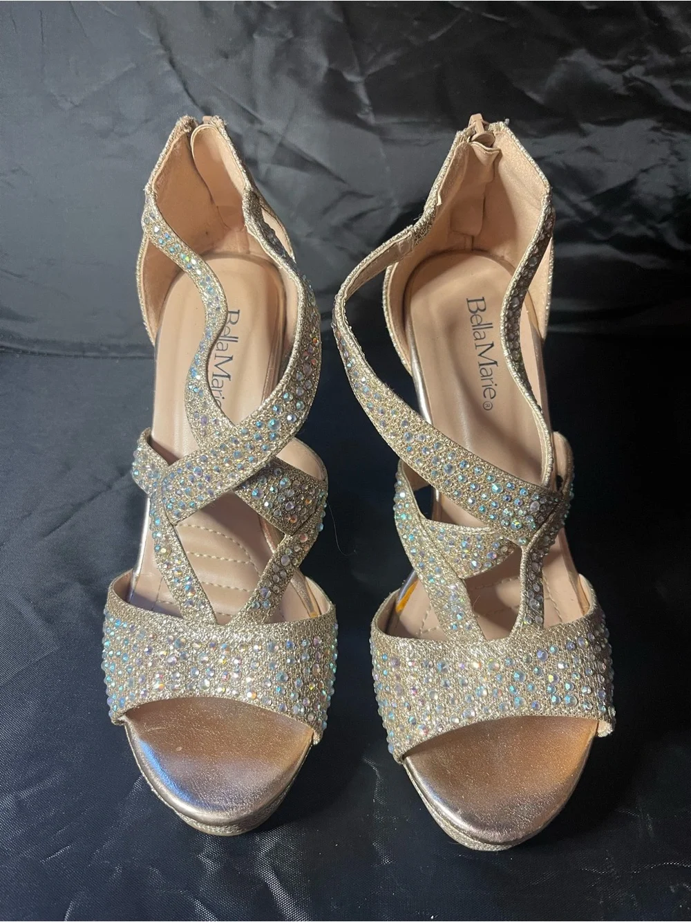 Bella Marie Champagne Crystal Strappy High Heels